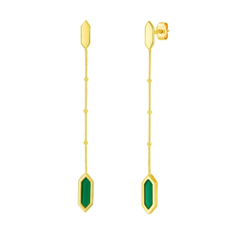 14K Yellow Gold Hexagon Malachite Drop Earrings 14K yellow gold drop earrings with 2 hexagon malachite stones