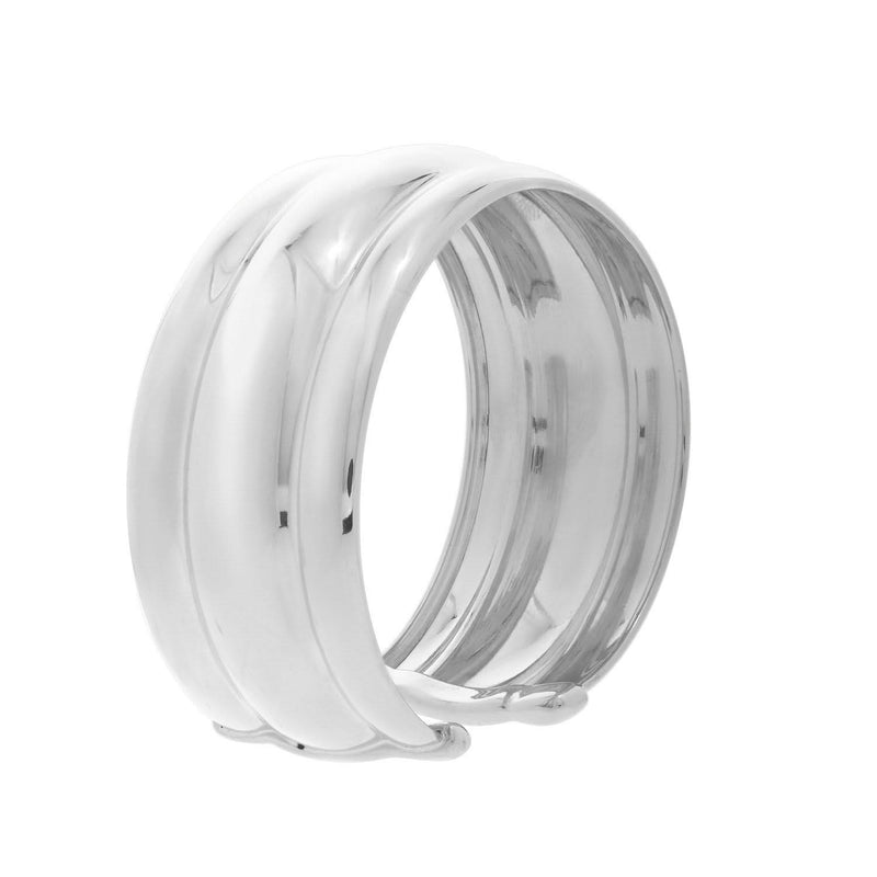 Sterling Silver Rhodium Plated Bold Ribbed Cuff Bangle (25.00 mm) Sterling silver rhodium plated bold ribbed slip-on cuff bangle, 25 mm wide