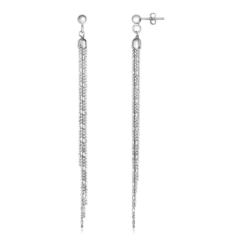 Sterling Silver Bead Chain Tassel Earrings 925 sterling silver beaded chain tassel earrings with polished finish