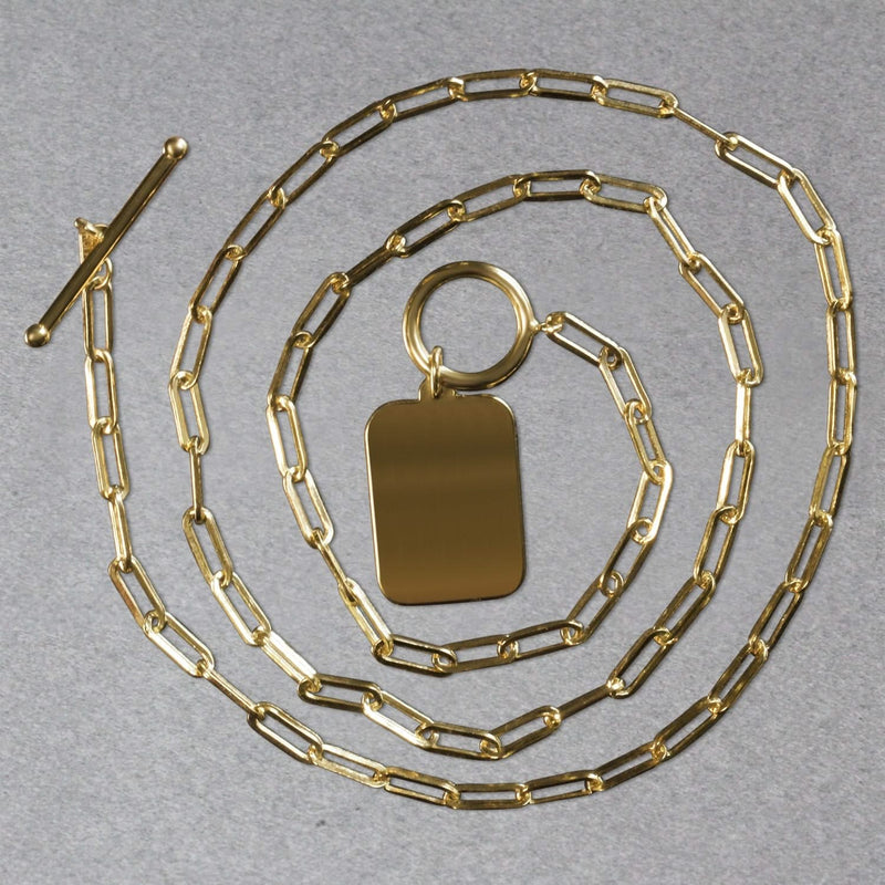 14k Yellow Gold Paperclip Chain Necklace with Rounded Rectangle Pendant Product Image