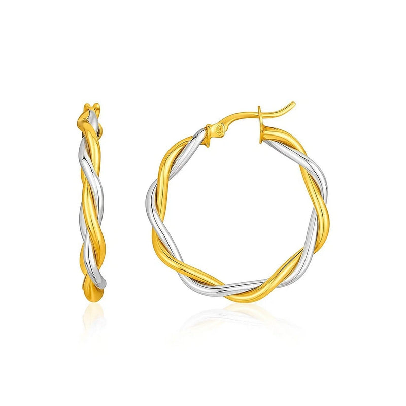 Two-Tone Twisted Wire Round Hoop Earrings in 10k Yellow and White Gold(3x20mm) Product Image