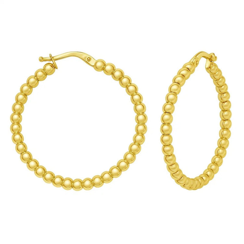 14K Yellow Gold Polished Large Bead Hoop Earrings 14K yellow gold large polished bead hoop earrings with no stones