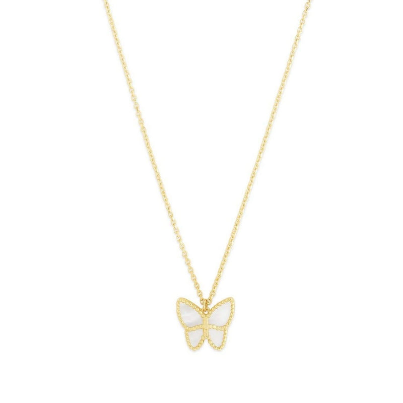 14k Yellow Gold High Polish Butterfly Peral Paste Necklace 14K yellow gold high-polish butterfly pendant necklace with paste inlay wings