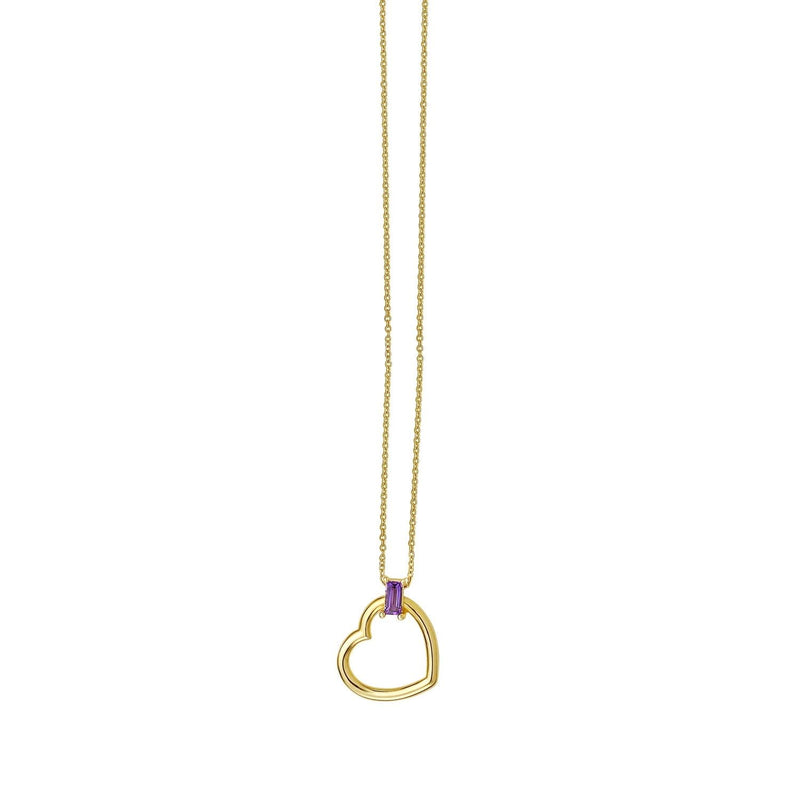 Amethyst Baguette Heart Necklace in 14K Yellow Gold 14K yellow gold heart necklace with baguette amethyst stones