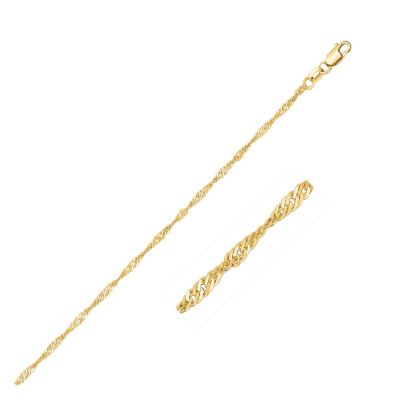10k Yellow Gold Singapore Chain (1.50 mm) 10K yellow gold Singapore chain with 1.50 mm diamond-cut twisted links
