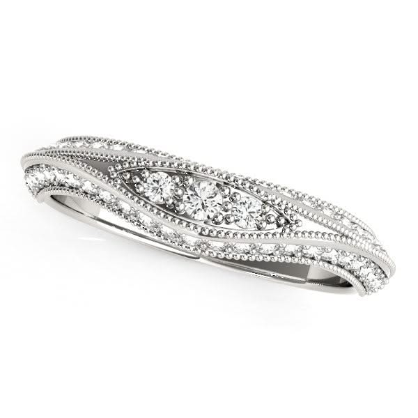 14k White Gold Curved Antique Style Diamond Wedding Ring (1/3 cttw) 14K white gold curved wedding ring with small round diamond stones