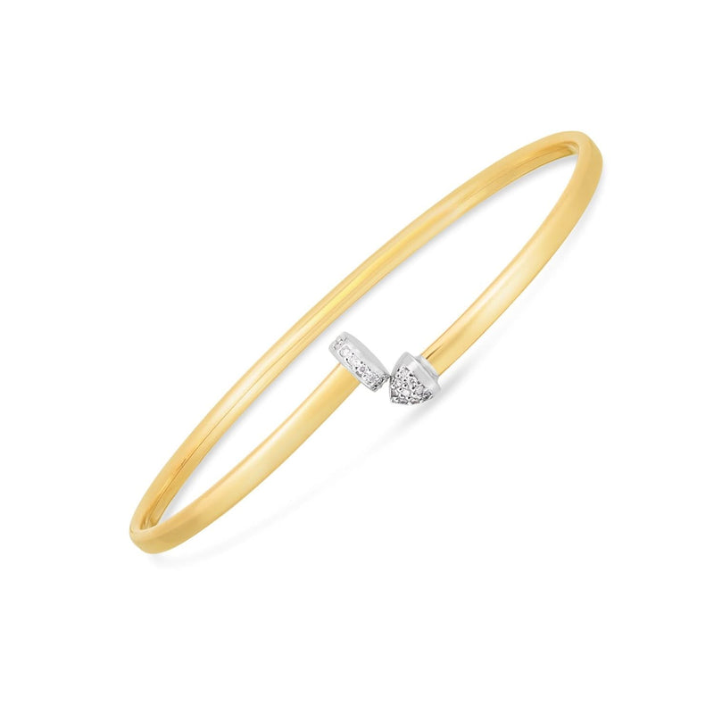 14k Two Tone Gold Diamond Hardware Bangle (3.00 mm) 14K two-tone gold bangle with diamond accents in a 3.00 mm hardware profile