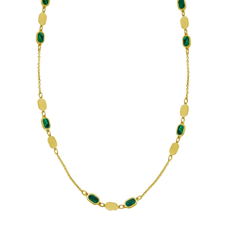 14K Yellow Gold Hexagon Malachite Inlay Links Necklace 14K yellow gold hexagon links necklace with green malachite inlay panels