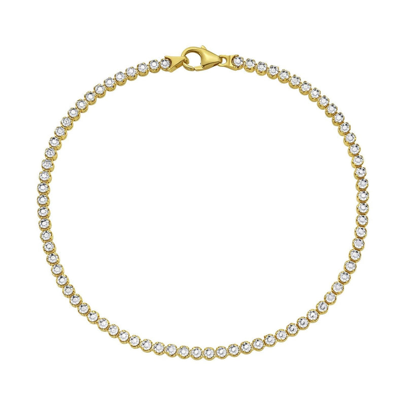 14K Two Tone Gold Diamon Oro Tennis Bracelet (2.40 mm) 14K two-tone gold tennis bracelet with round diamonds in a 2.40 mm line