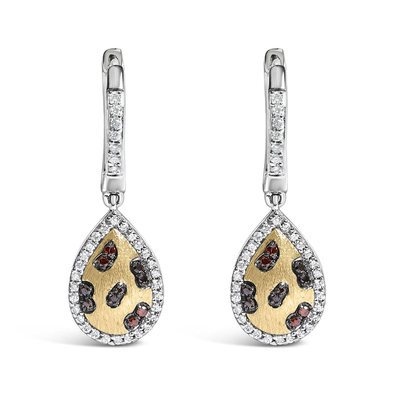 10K Yellow Gold Plated Sterling Silver 1/3 Cttw Multi Color Diamond Pear Shape Dangle Earrings 10K yellow gold dangle earrings with pear multi-color diamond stones