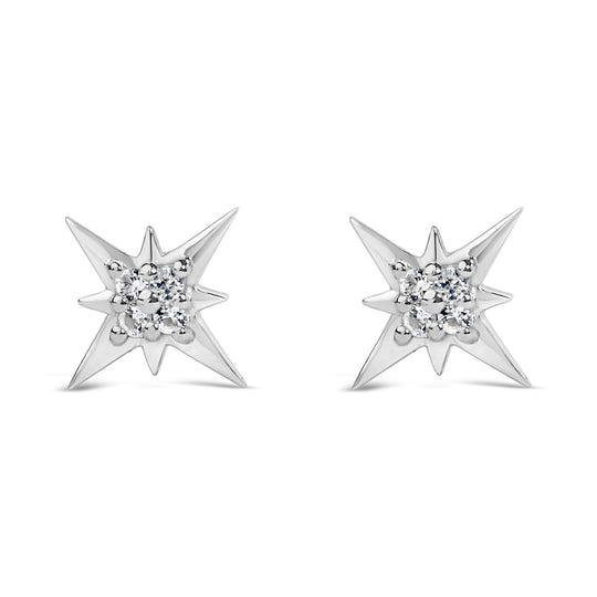 Sterling Silver Lab Created White Sapphire Starburst Stud Earrings