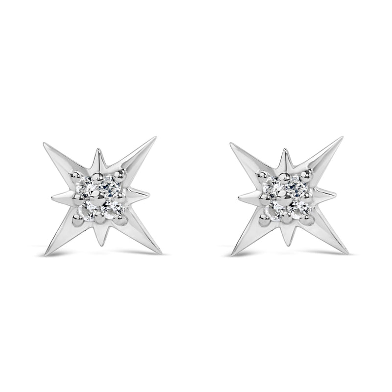 Sterling Silver Lab Created White Sapphire Starburst Stud Earrings