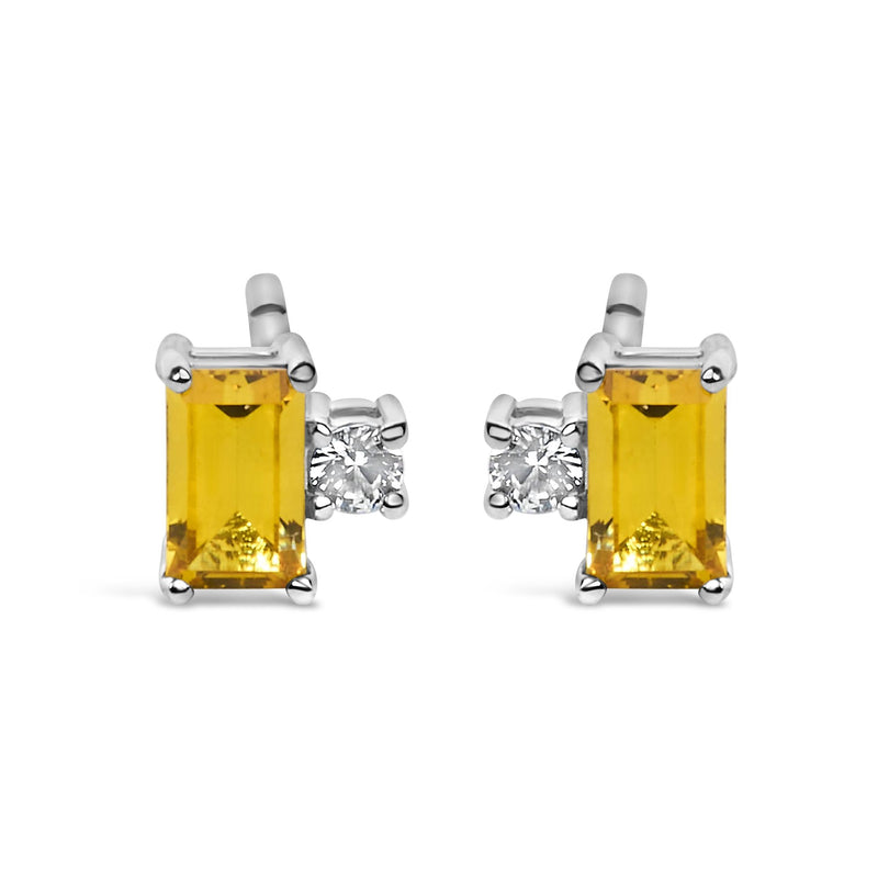Sterling Silver Baguette Yellow Sapphire and White Sapphire Two-Stone Stud Earrings
