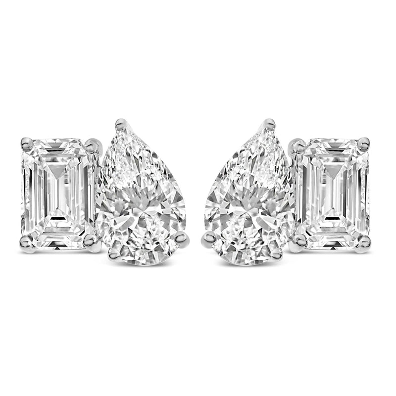 14K Gold 2.0 Cttw Emerald and Pear Toi et Moi Lab Grown Diamond Stud Earrings 14K Gold 2.0 Cttw Emerald and Pear Toi et Moi Lab Grown Diamond Stud Earrings-1