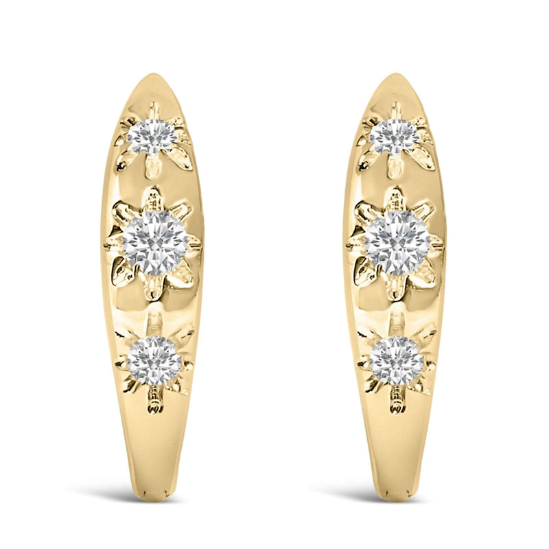 10K Gold 1/5 Cttw Lab Grown Diamond Three Stone Huggie Hoop Earrings 10K gold huggie hoop earrings with three round diamond stones in a row