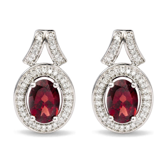 .925 Sterling Silver Garnet and 1/5 Cttw Diamond Drop Earring-0