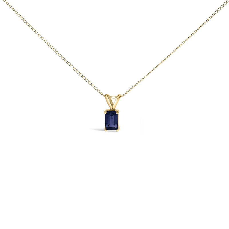 14K Gold 6x4MM Emerald Cut Gemstone Solitaire Pendant Necklace 14K gold necklace with one emerald-cut emerald stone in a solitaire setting