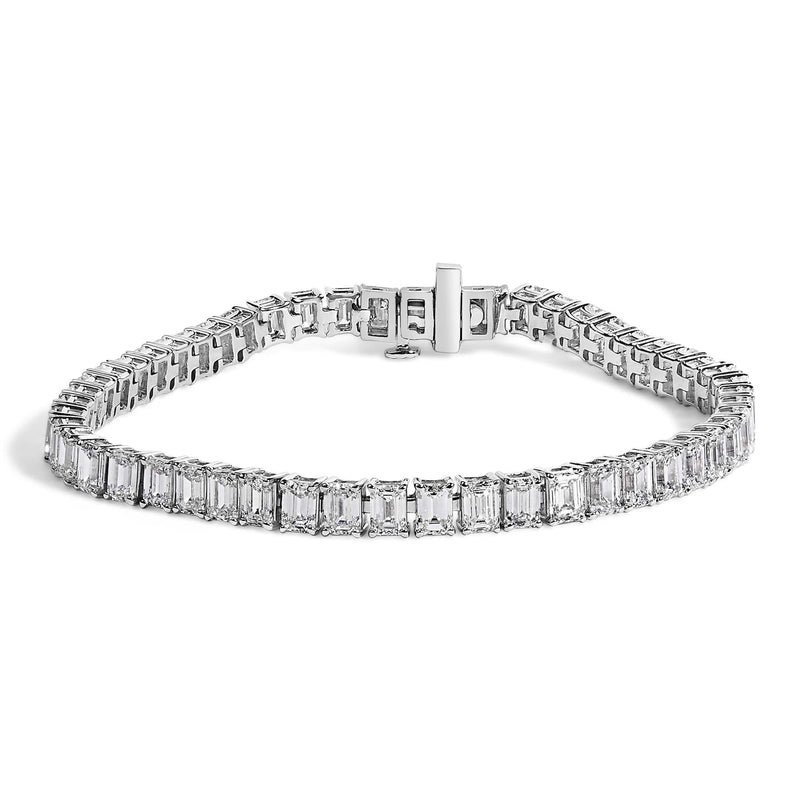 IGI Certified 14K White Gold 10.0 Cttw Emerald Cut Lab Grown Diamond Tennis Bracelet 14K white gold tennis bracelet with emerald cut lab grown diamond stones