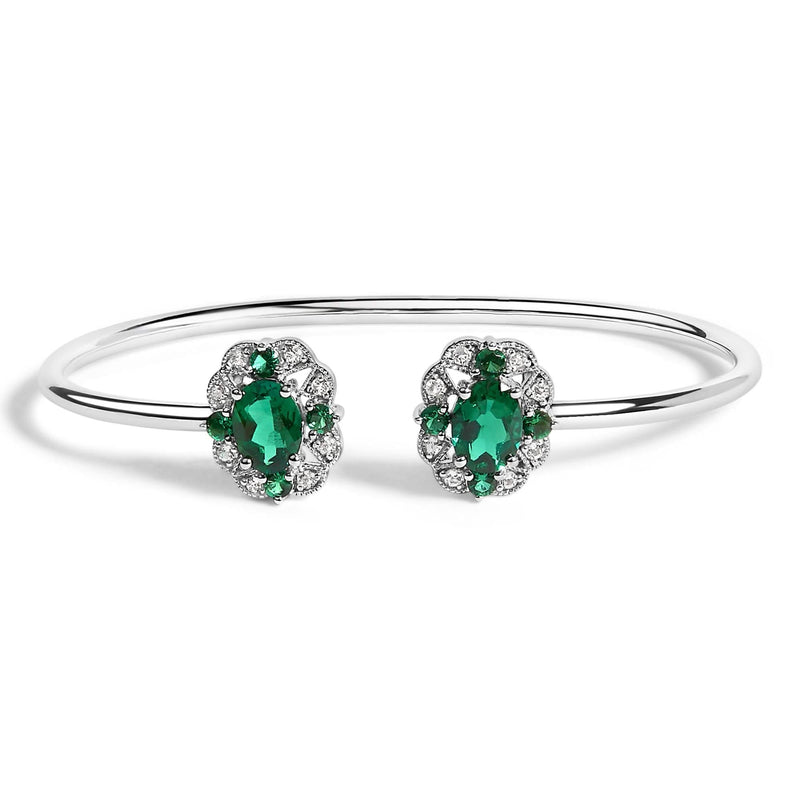 Sterling Silver White Topaz and Green Emerald Floral Bangle Bracelet 6.5 Inch Sterling Silver White Topaz and Green Emerald Floral Bangle Bracelet 6.5 Inch-0