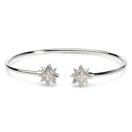 .925 Sterling Silver Diamond Accent Star Flexy Open Bangle Bracelet-0