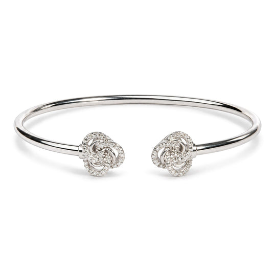 .925 Sterling Silver Diamond Accent Love Knot Flexy Open Bangle Bracelet-0