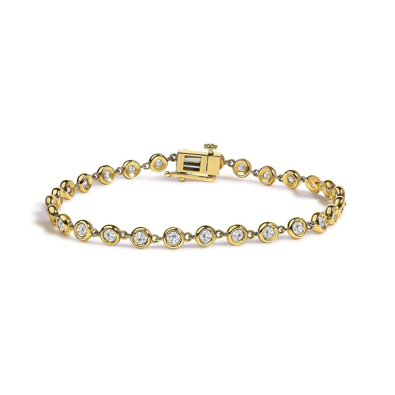 10K Yellow Gold 1 1/2 Cttw Lab Grown Diamond Bezel Link Bracelet 10K yellow gold bracelet with round bezel-set diamond stones, 2 ct total