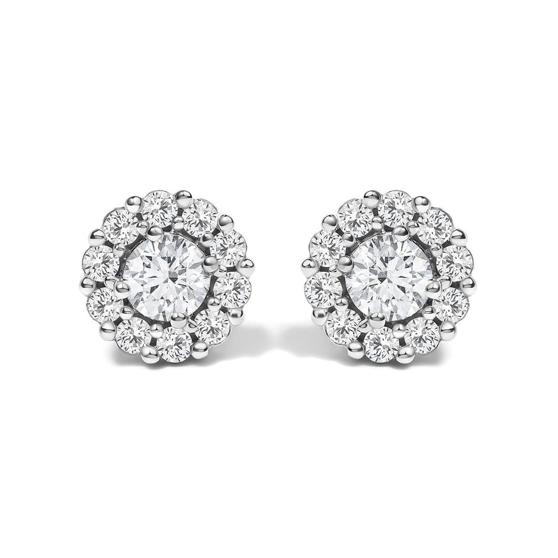 10K White Gold 1 1/2 Cttw Lab Grown Diamond Halo Stud Earrings 10K white gold ring with round lab grown diamond halo stones
