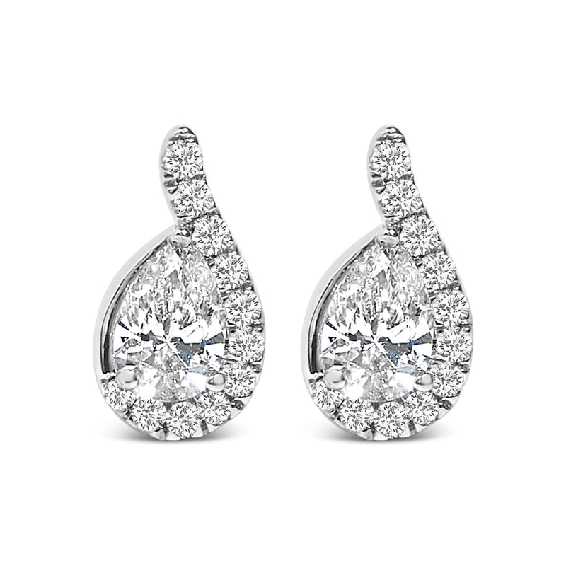 14K White Gold 5/8 Cttw Lab Grown Diamond Tear Drop Halo Stud Earring 14K White Gold 5/8 Cttw Lab Grown Diamond Tear Drop Halo Stud Earring-0
