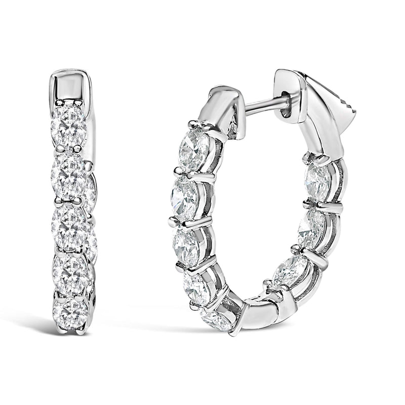 14K White Gold 2 3/4 Cttw Oval Cut Lab Grown Diamond Inside Out Hoop Earrings 14K white gold hoop earrings with oval diamond stones front and back