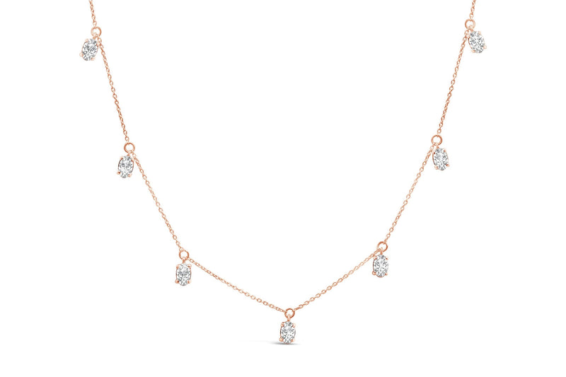 14K Rose Gold 1 3/8 Cttw Oval Lab Grown Diamond Dangle Station Necklace - 17 14K rose gold necklace with oval lab grown diamond stations, 17 inches
