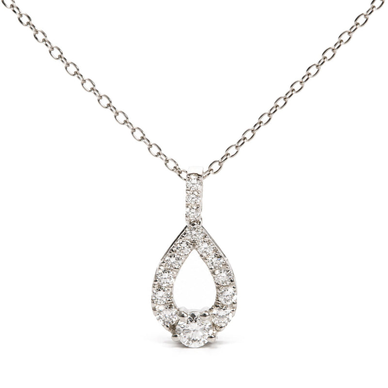 Sterling Silver 1/2 Cttw Lab Grown Diamond Open Pear Shape Pendant Necklace