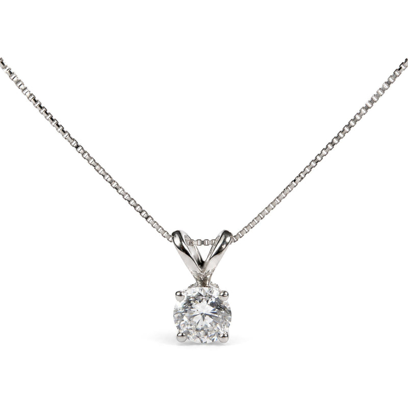 Sterling Silver 1.0 Cttw Round Lab Grown Diamond Solitaire Pendant Necklace