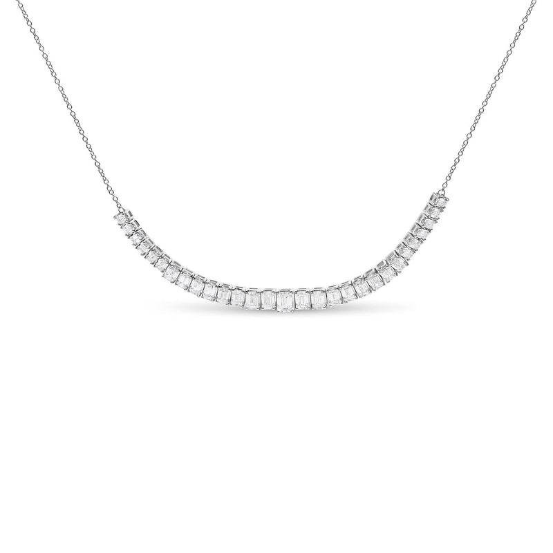 14K White Gold Lab Grown Diamond 5.0 Cttw Emerald Cut Station Necklace 14K white gold necklace with emerald cut diamond stations, 5.0 ct total