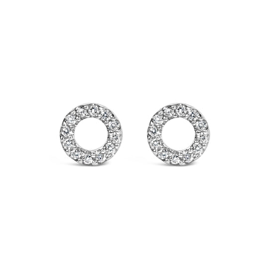 14K White Gold 1/10 Cttw Diamond Open Circle Stud Earrings