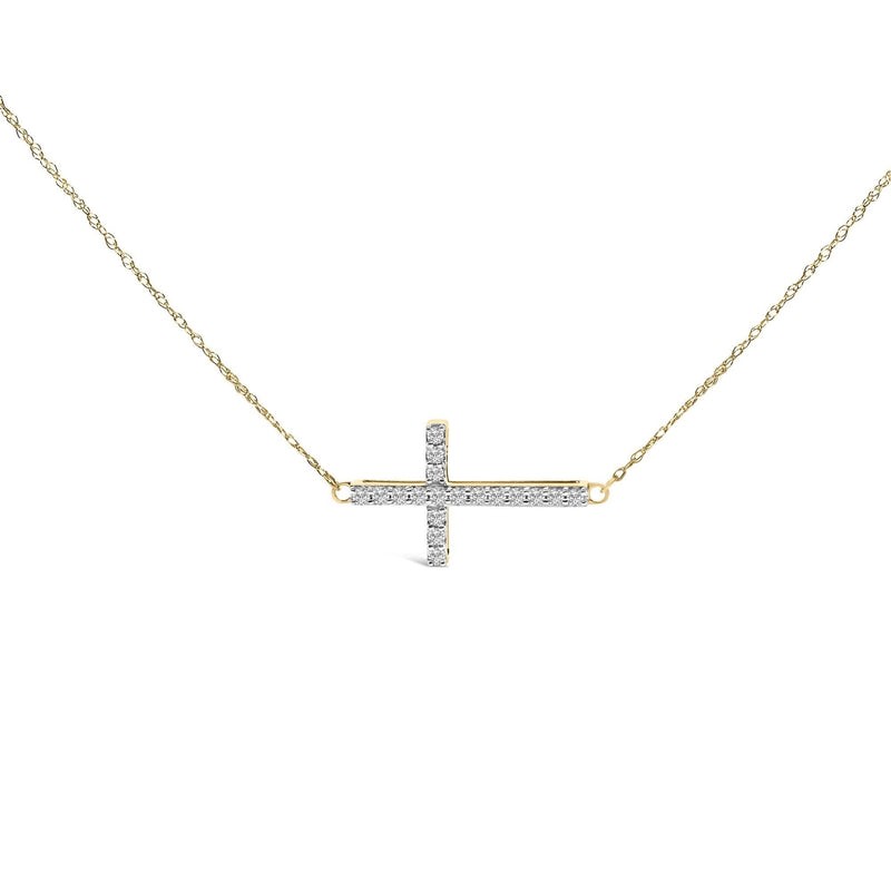 10K Yellow Gold 1/5 Cttw Diamond Sideways Cross Pendant Necklace 10K Yellow Gold 1/5 Cttw Diamond Sideways Cross Pendant Necklace-0