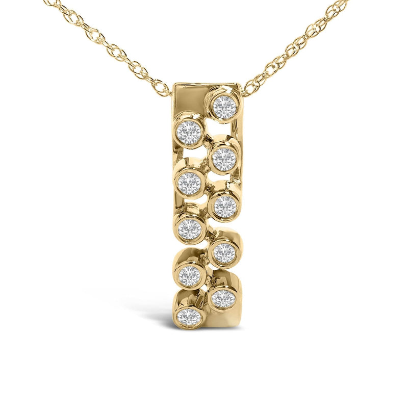 14K Yellow Gold Bezel Set 1/7 Cttw Diamond Vertical Bar Pendant Necklace 14K Yellow Gold Bezel Set 1/7 Cttw Diamond Vertical Bar Pendant Necklace-0