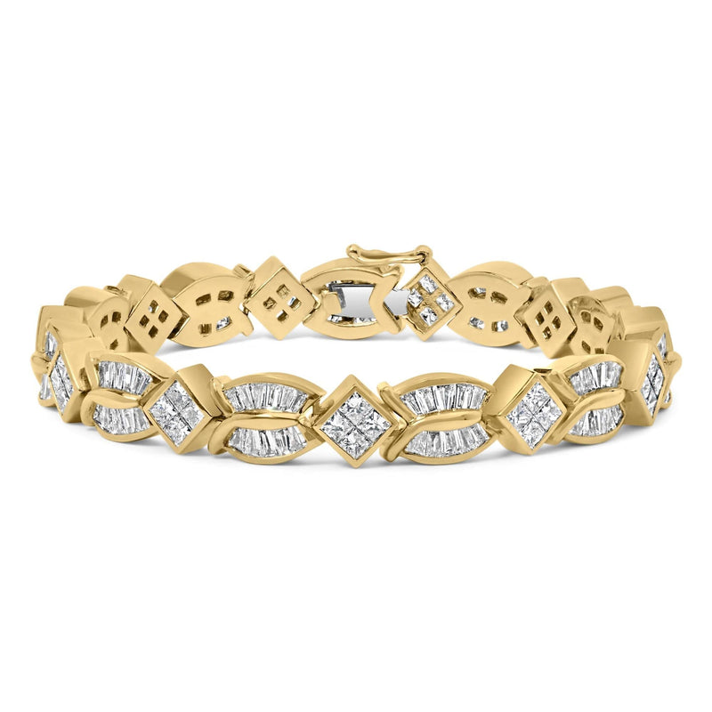 14K Yellow Gold 8 1/5 Cttw Baguette and Princess-Cut Diamond Geometric Twist Link Bracelet (G-H Color, VS1-VS2 Clarity) - Size 7 14K yellow gold bracelet with baguette and princess-cut diamond twist links