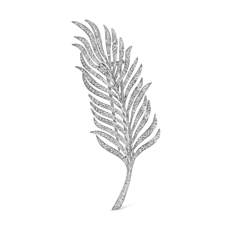 18K White Gold 2 7/8 Cttw Diamond Feather Brooch Pin (G-H Color, VS1-VS2 Clarity) 18K white gold feather brooch pin with pave-set G-H diamonds