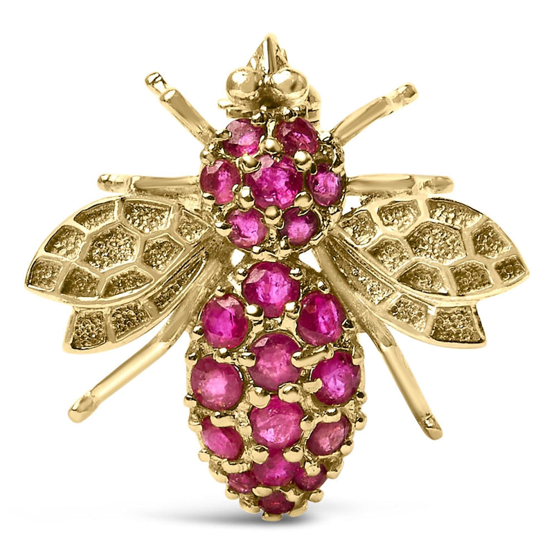 14K Yellow Gold Red Ruby Bee Brooch Pin 14K yellow gold bee brooch pin with red ruby stones