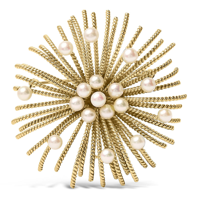 18K Yellow Gold Cultured Freshwater Pearl Starburst Brooch Pin 18K yellow gold starburst brooch pin with 1 pear-shaped cultured pearl