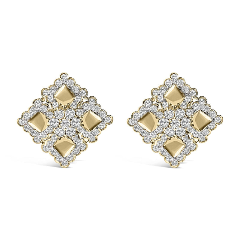 18K Yellow Gold Diamond 5 1/5 Cttw Geometric Cluster Stud Earrings 18K yellow gold ring with cluster of round diamond stones, 5 ct total