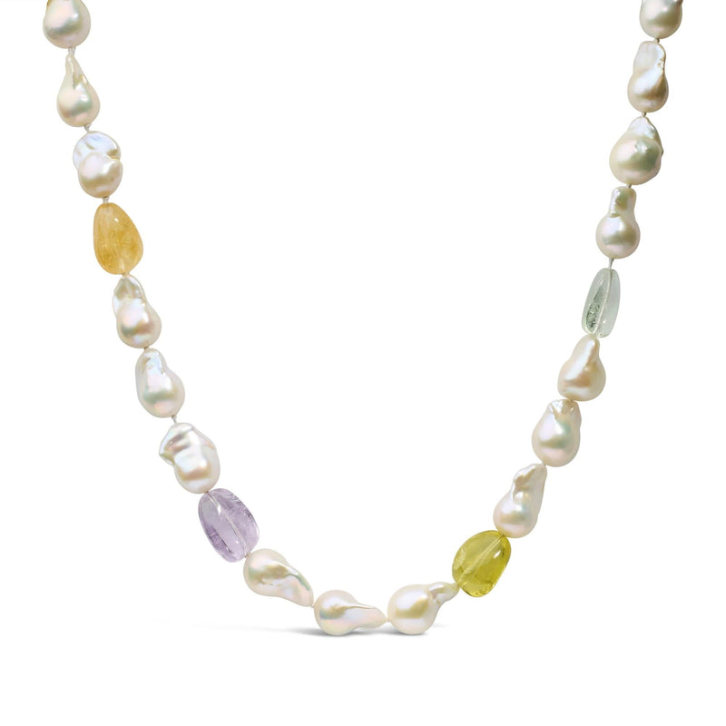 14K Yellow Gold Citrine, Amethyst, and Baroque Pearl Strand Necklace - 18 14K yellow gold necklace with pear citrine, amethyst, and baroque pearl stones