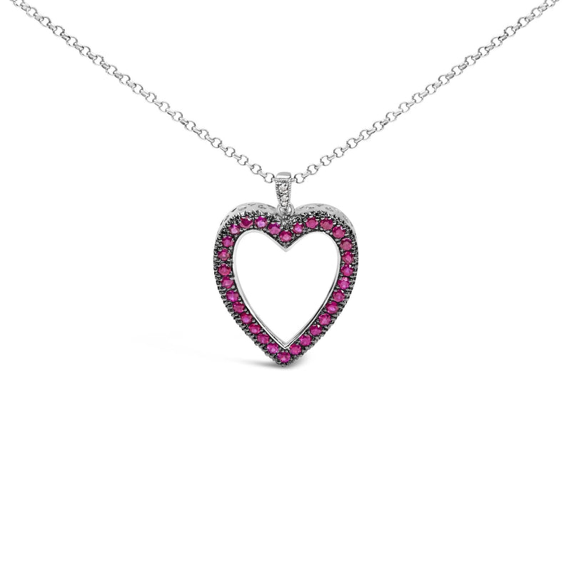 18K 1/3 Cttw Diamond and Red Ruby Open Heart with Black Rhodium 18 18K black rhodium gold necklace with heart diamond and ruby open heart pendant
