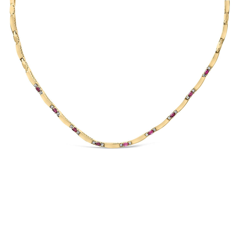 14K Yellow Gold Red Ruby and 3/8 Cttw Diamond Alternating Link Necklace 14K yellow gold necklace with alternating red ruby and diamond links
