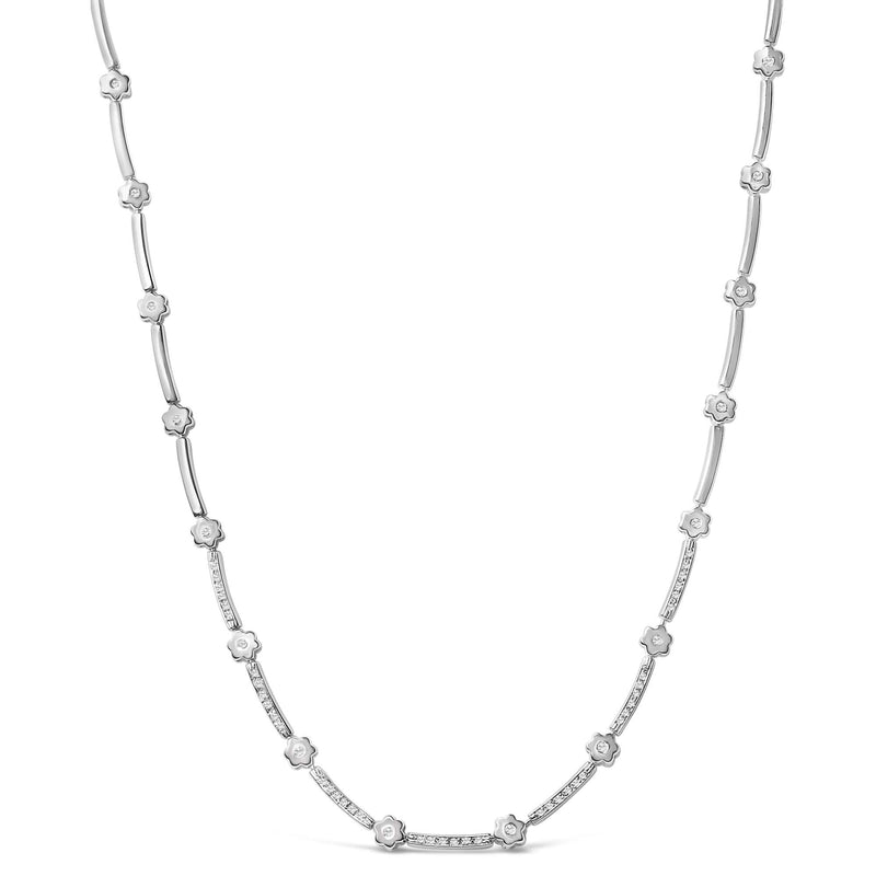14K White Gold 1.0 Cttw Diamond Flower and Bar Station Necklace 14K white gold necklace with 1.0 cttw diamond flower and bar stations