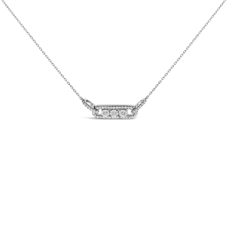 Sterling Silver 1/5 Cttw Round Diamond 3 Stone Station Bar Necklace Sterling Silver 1/5 Cttw Round Diamond 3 Stone Station Bar Necklace-0