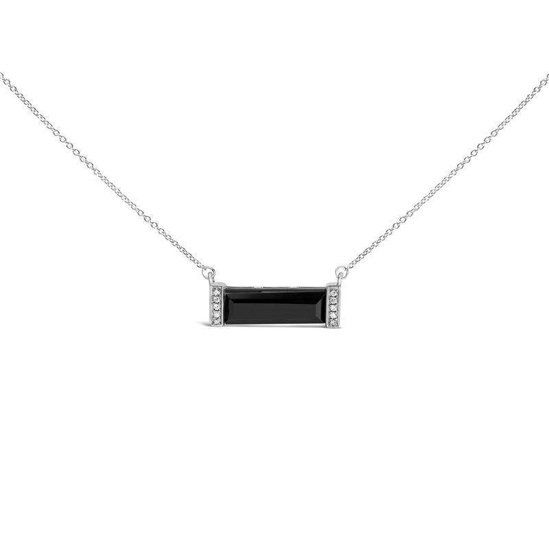 .925 Sterling Silver Black Onyx and Diamond Accent Bar Necklace