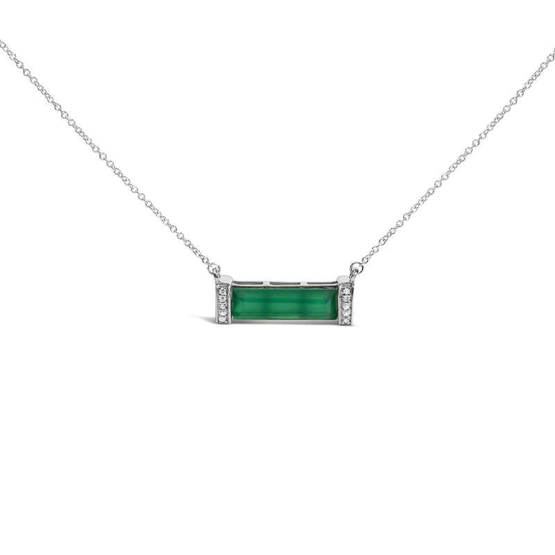 Sterling Silver Diamond Accent and Green Agate Bar Pendant Necklace Sterling Silver Diamond Accent and Green Agate Bar Pendant Necklace-0