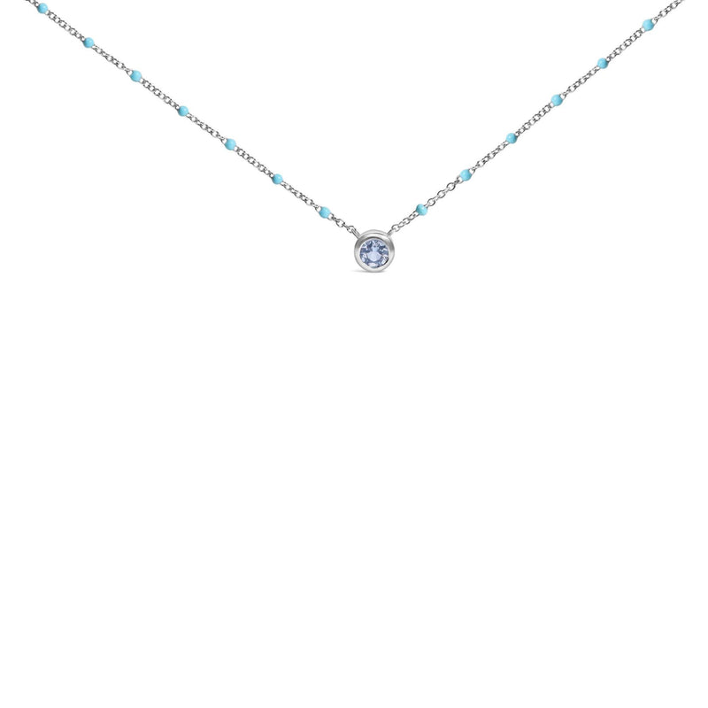 Sterling Silver Bezel Set Light Blue Aquamarine and Enamel Bead Chain Necklace Sterling Silver Bezel Set Light Blue Aquamarine and Enamel Bead Chain Necklace-0