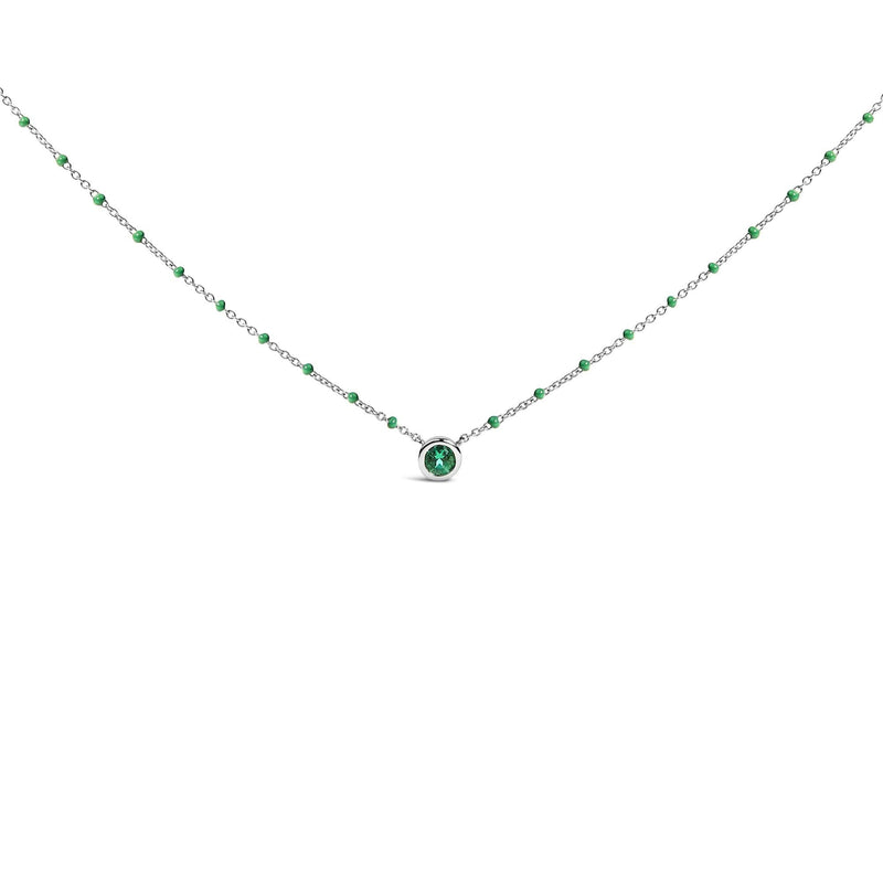 Sterling Silver Lab Created Emerald Bead Chain Necklace Sterling Silver Lab Created Emerald Bead Chain Necklace-0